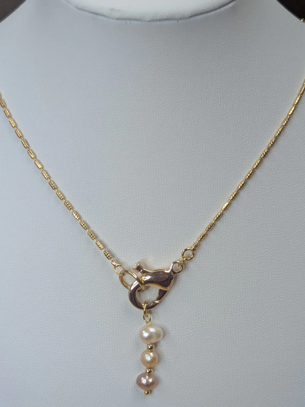 Freshwater Pearl Necklace 18KGP Textured Link Chain 18 Inch June Birthstone - Picture 5 of 9
